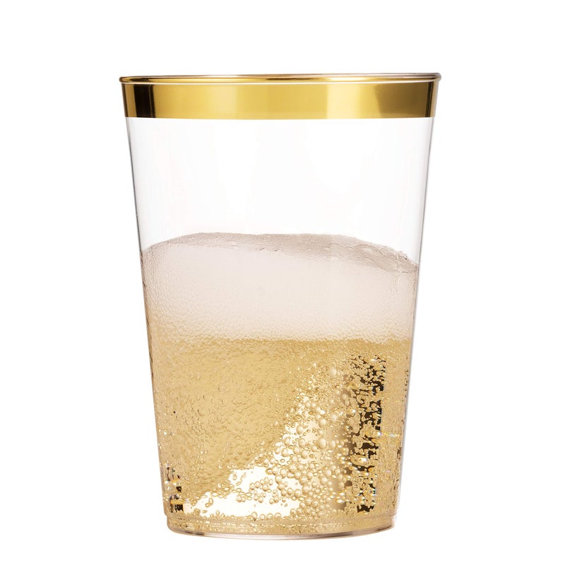 Munfix Gold Plastic Cups - 12 Oz Clear Tumblers with Gold Rim - Elegant Disposable Wedding & Party Cups - Image 5